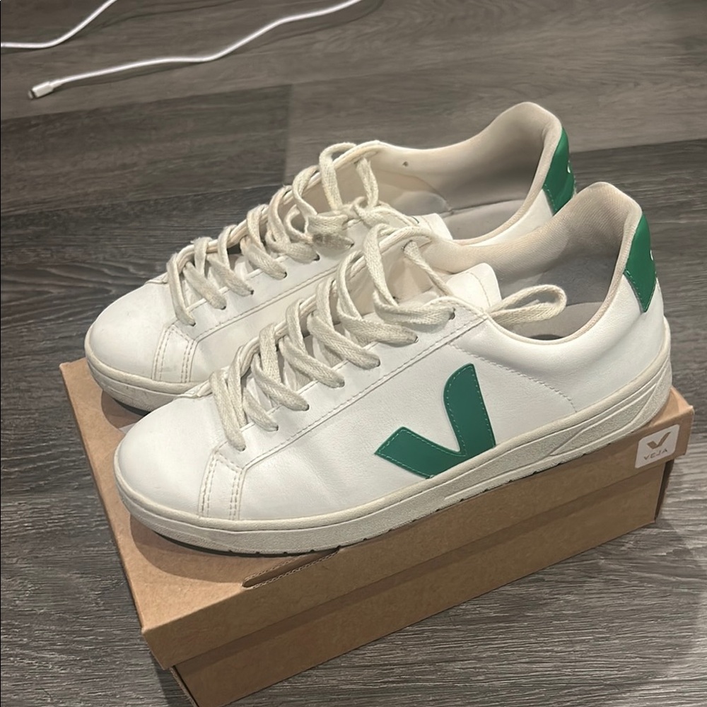 Veja White and Green Sneakers